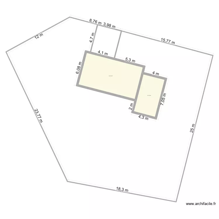 fond cadastre avec maison positionnée. Plan de 2 Pièces et 77 m² fond cadastre avec maison positionnée. Plan de 2 Pièces et 77 m²