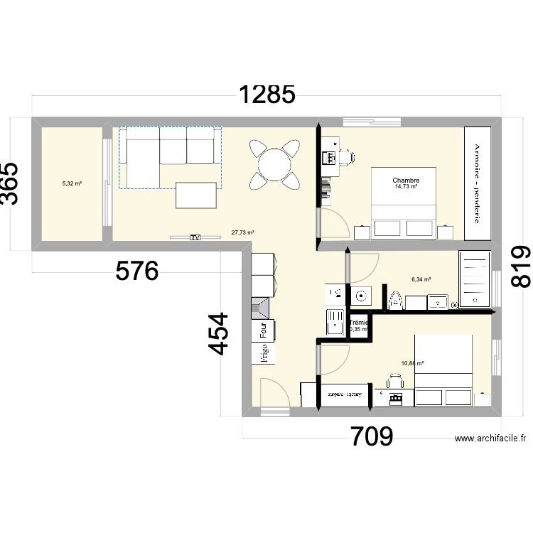 Le Chatel. Plan de 6 pièces et 65 m2