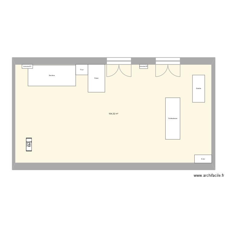 Salle. Plan de 1 pièce et 104 m2
