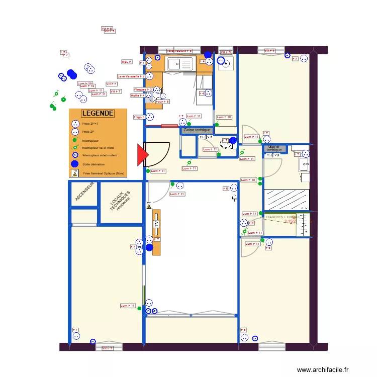 APPART Jo Prises et inters. Plan de 15 pièces et 64 m²
