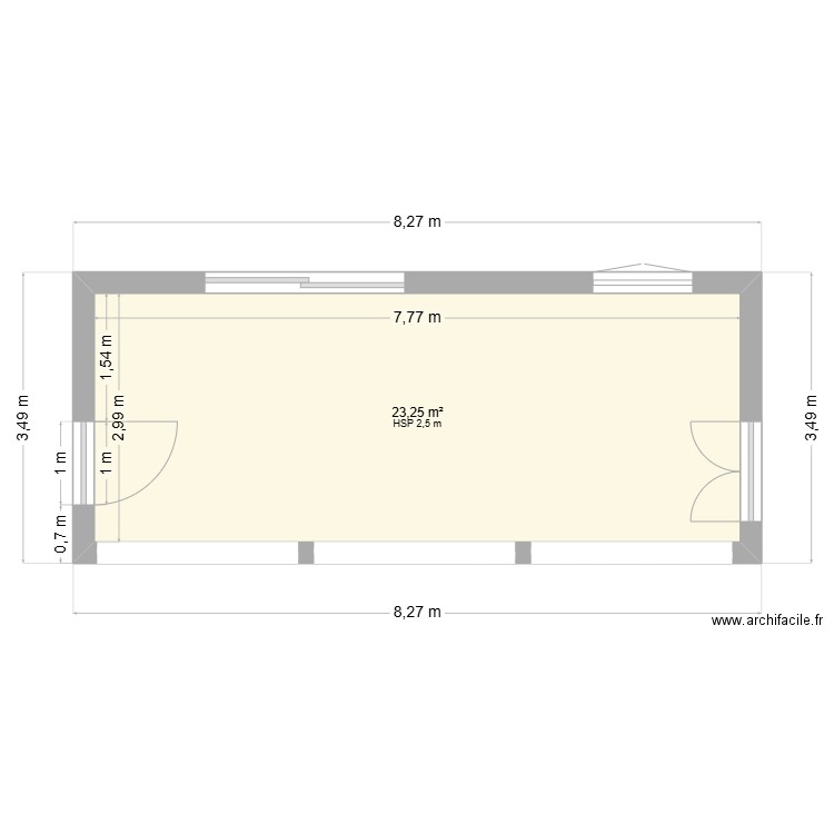veranda. Plan de 1 pièce et 23 m2
