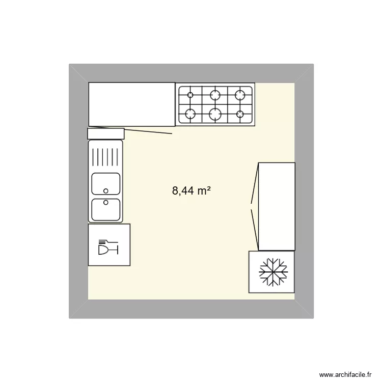 Cuisine. Plan de 1 pièce et 8 m²
