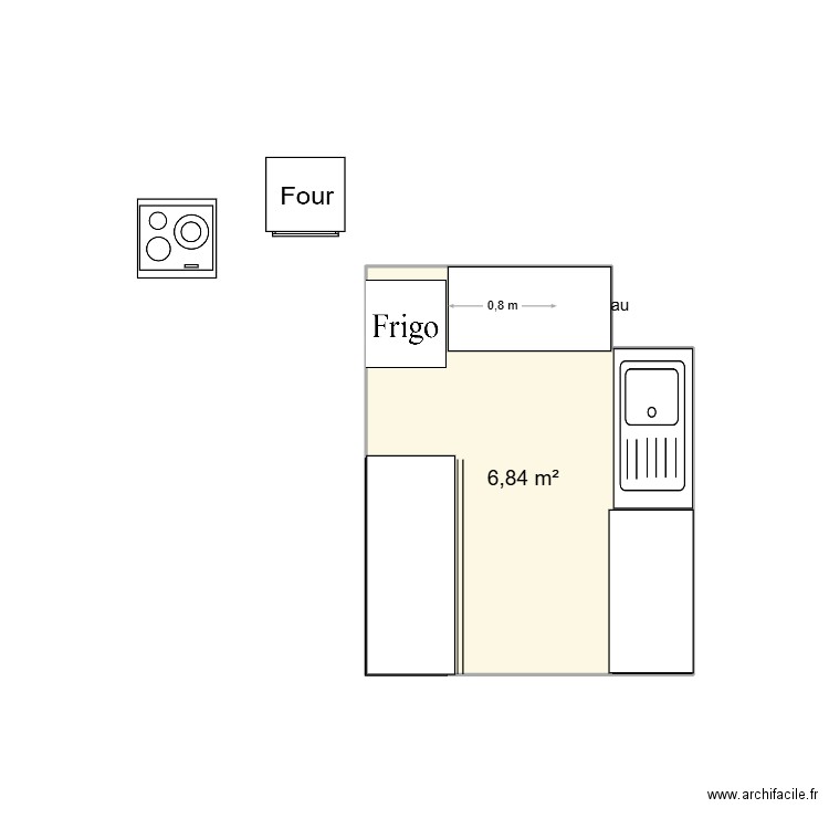 cuisine. Plan de 1 pièce et 7 m2