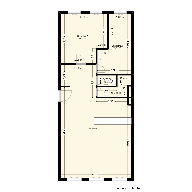 S1-18100-001 A14. Plan de 7 pièces et 75 m2