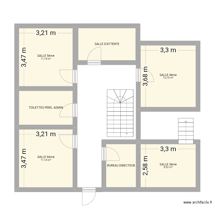 plan 1er etage. Plan de 7 pièces et 61 m2