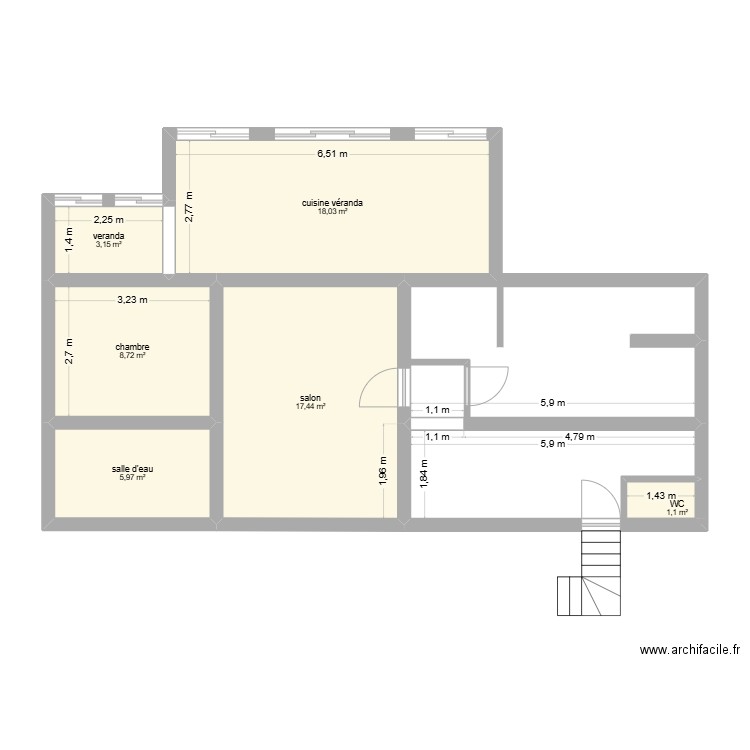 roux rdc. Plan de 6 pièces et 54 m2