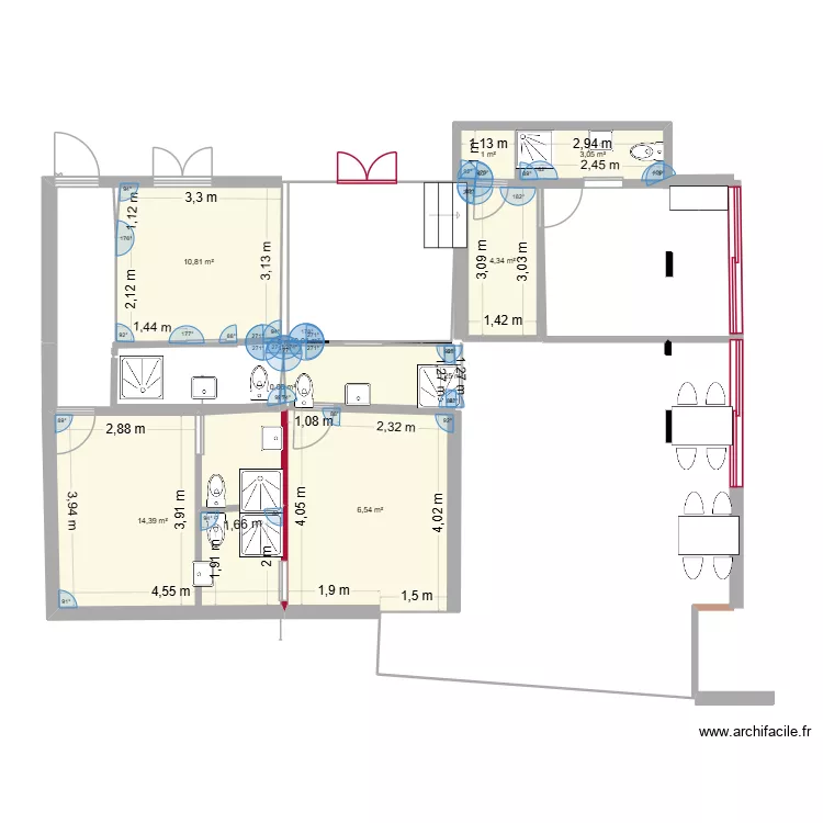 Chambre resto. Plan de 10  et 48 m²