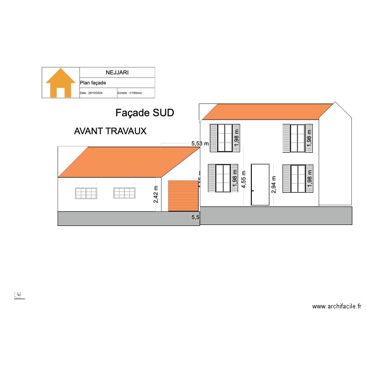 Façade SUD AVANT. Plan de 0 pièce et 0 m2