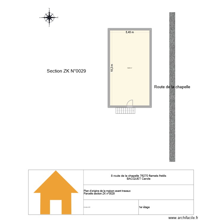 8 route de la chapelle 1 er étage sans modif. Plan de 1 pièce et 56 m2