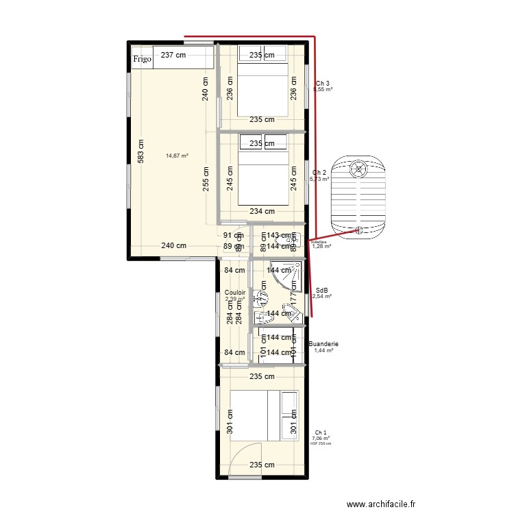 MAISON DE VACANCES Container 2024 3/2. Plan de 8 pièces et 41 m2