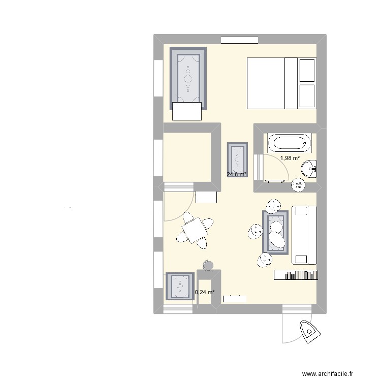 Anais. Plan de 3 pièces et 27 m2