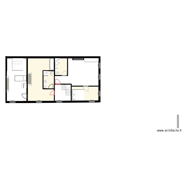 Plateau 4e étage simulation rénové2. Plan de 4 pièces et 47 m2