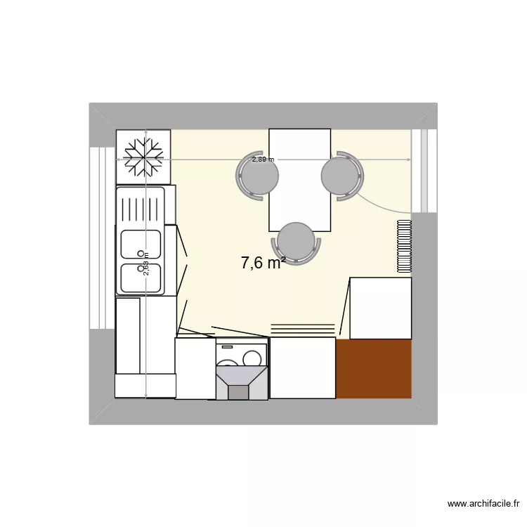 Cuisine. Plan de 1  et 8 m²