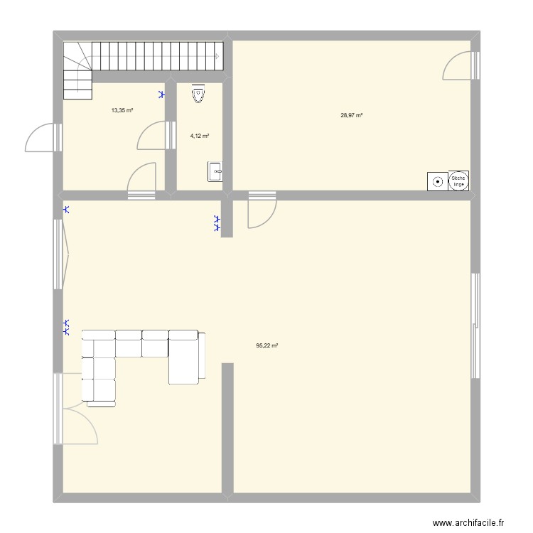 living. Plan de 4 pièces et 142 m2
