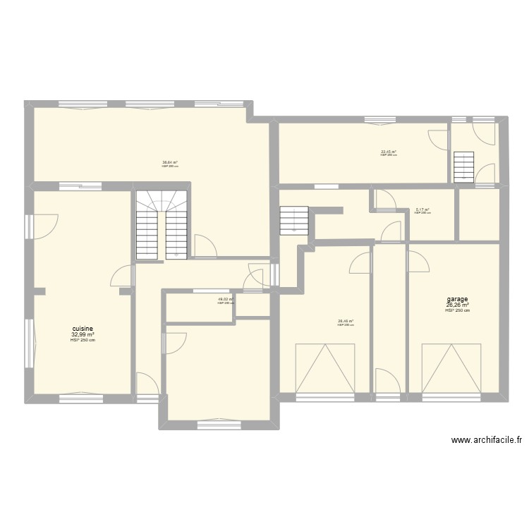 plan 50 Int 1. Plan de 7 pièces et 203 m2