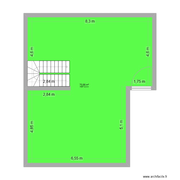 romin. Plan de 1 pièce et 71 m2