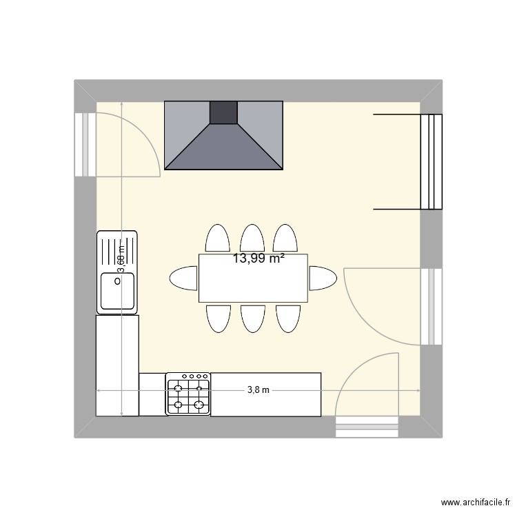 cuisine portugal. Plan de 1 pièce et 14 m2