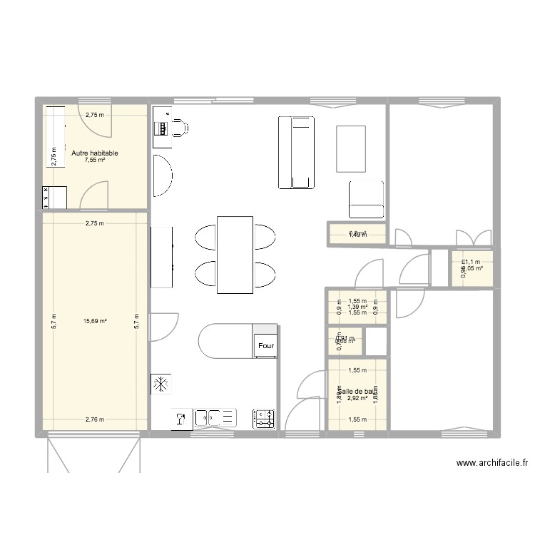 Maison Blandine Modifications. Plan de 7 pièces et 30 m2