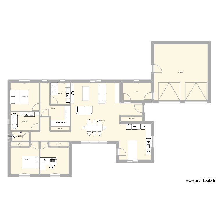 Maison. Plan de 15 pièces et 162 m2
