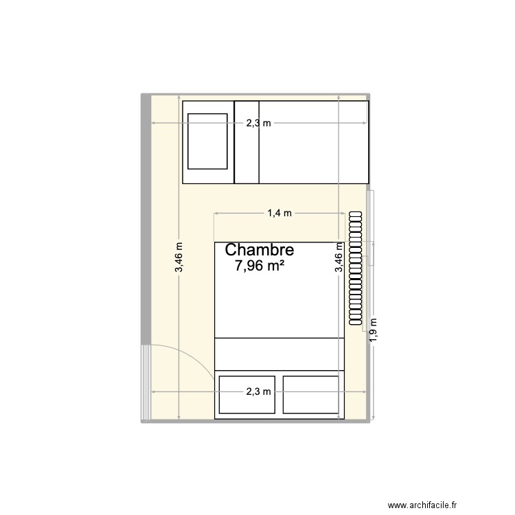 CHAMBRE LIORAN. Plan de 1 pièce et 8 m2