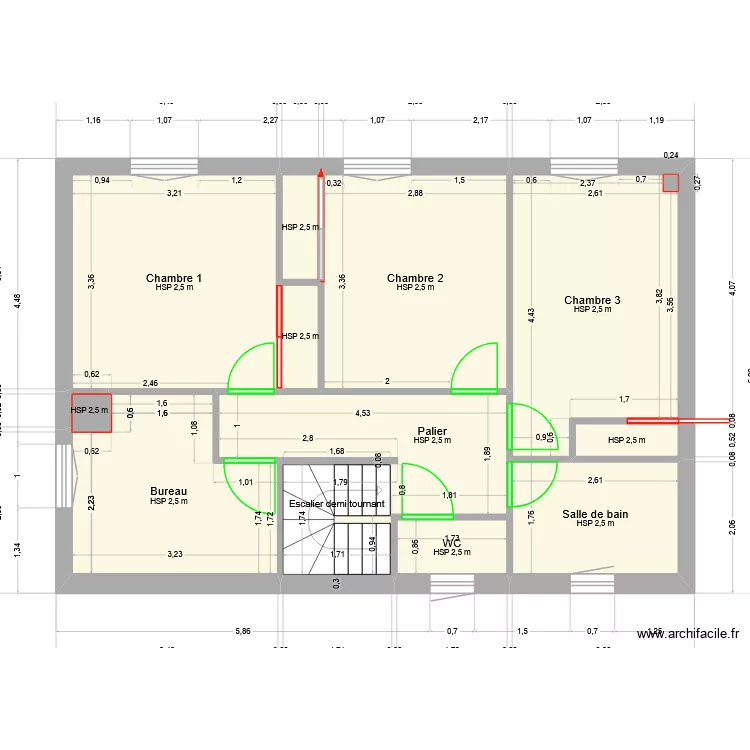 Carnoules-Etage-avec-Cotations. Plan de 11 Pièces et 57 m²
