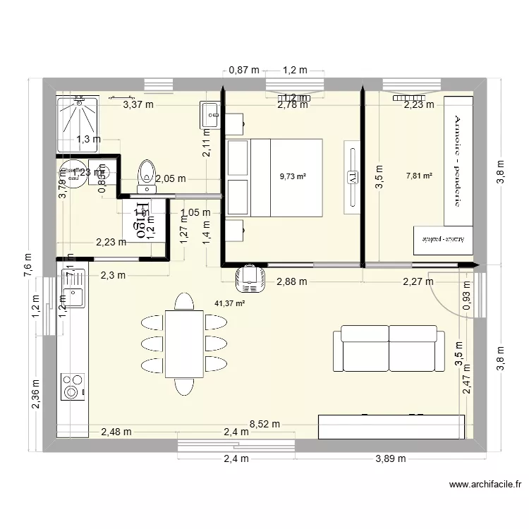mami plan. Plan de 3  et 59 m²