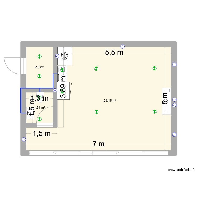 POOL HOUSE. Plan de 3 pièces et 34 m2