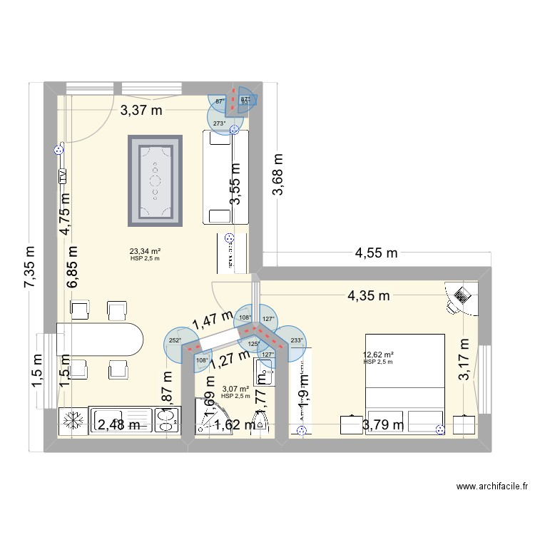 Chonnay. Plan de 3 pièces et 39 m2