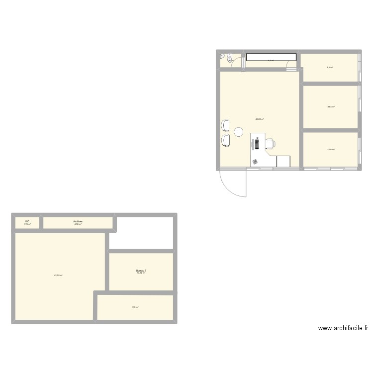 bureau. Plan de 11 pièces et 159 m2