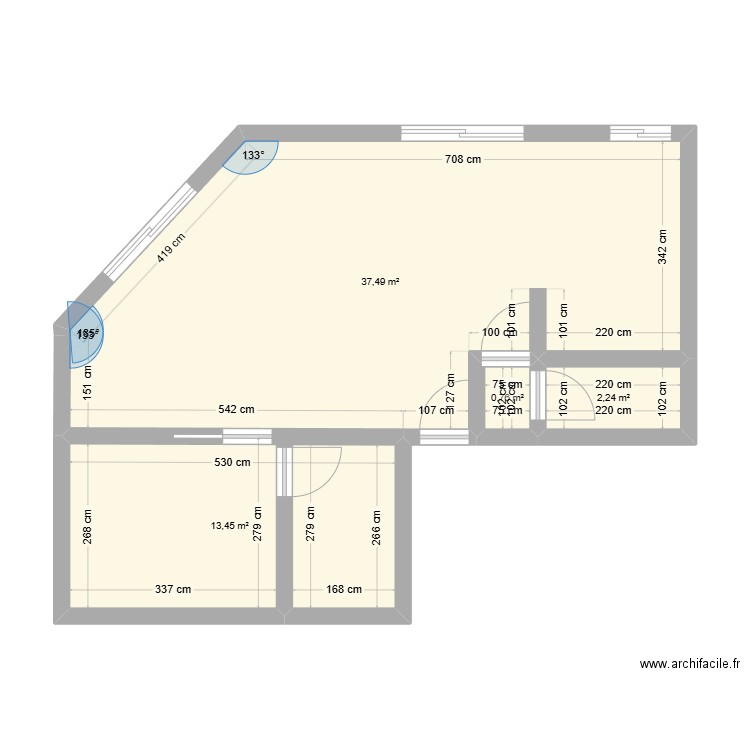 app les champs. Plan de 3 pièces et 54 m2