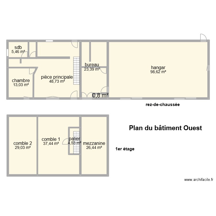 bâtiment Ouest. Plan de 10 pièces et 287 m2