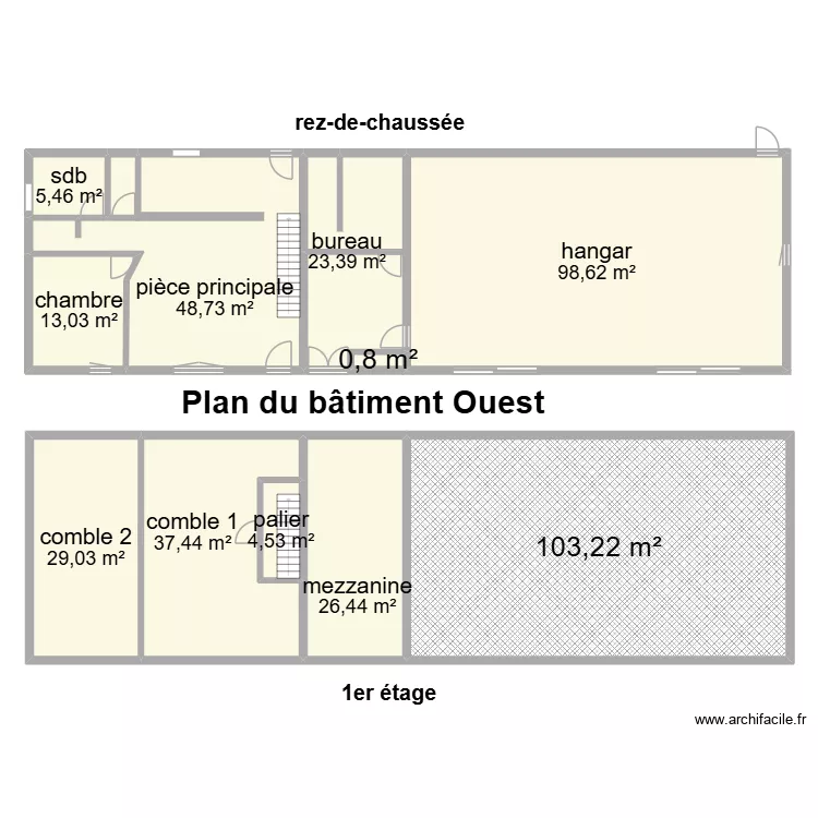 bâtiment Ouest. Plan de 11 et 391 m² bâtiment Ouest. Plan de 11 et 391 m²