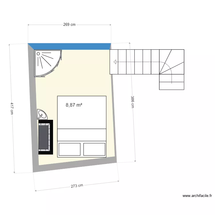 Grange Mezzanine VRAI. Plan de 1  et 9 m²