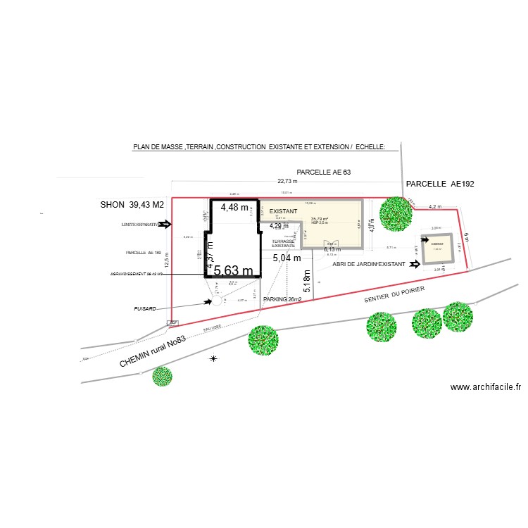 PLAN DE MASSE. Plan de 1 pièce et 7 m2