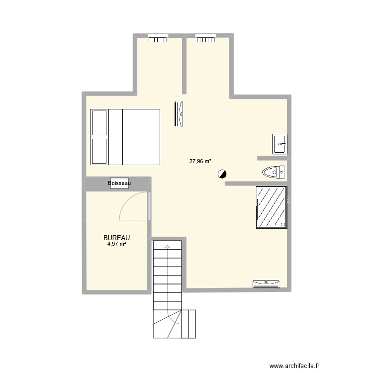ETAGE 1 CHAMBRE. Plan de 2 pièces et 33 m2