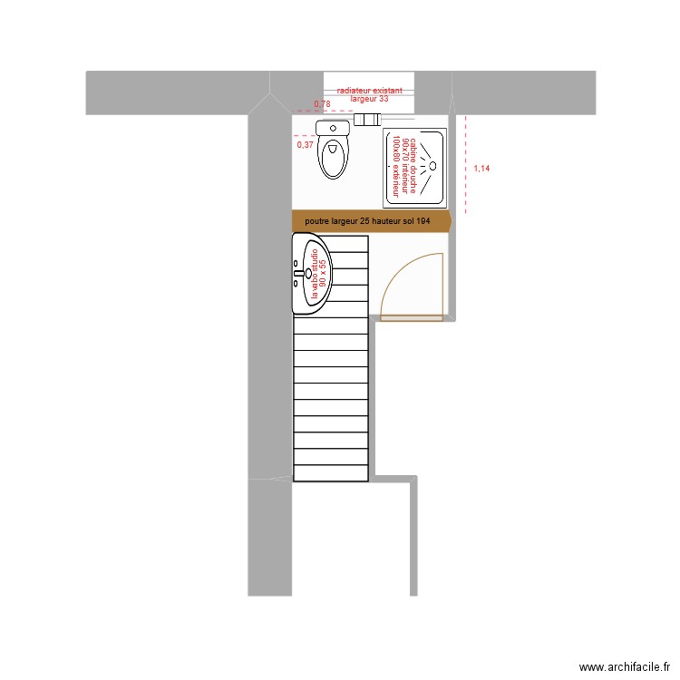 amenagement salle d eau rdc les bougets. Plan de 1 pièce et 6 m2