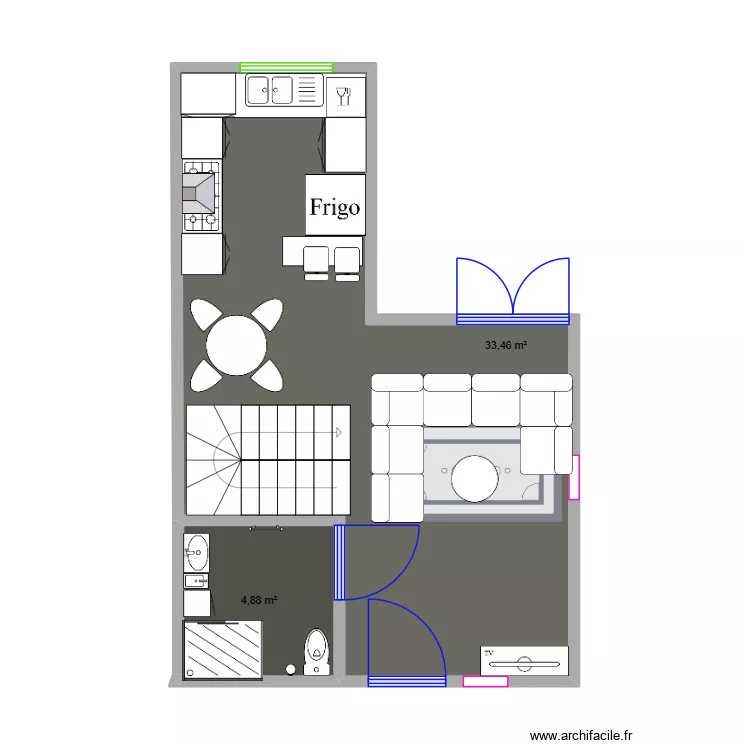 maison rdc. Plan de 2  et 38 m²