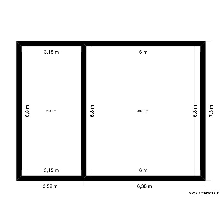 Poissy. Plan de 2 pièces et 62 m2