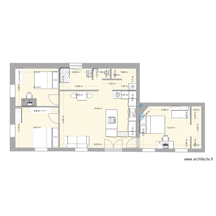 COUPAT. Plan de 4 pièces et 74 m2