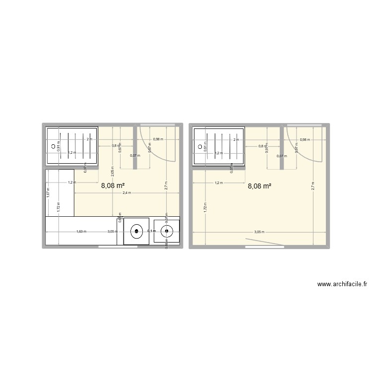 SDE. Plan de 2 pièces et 16 m2