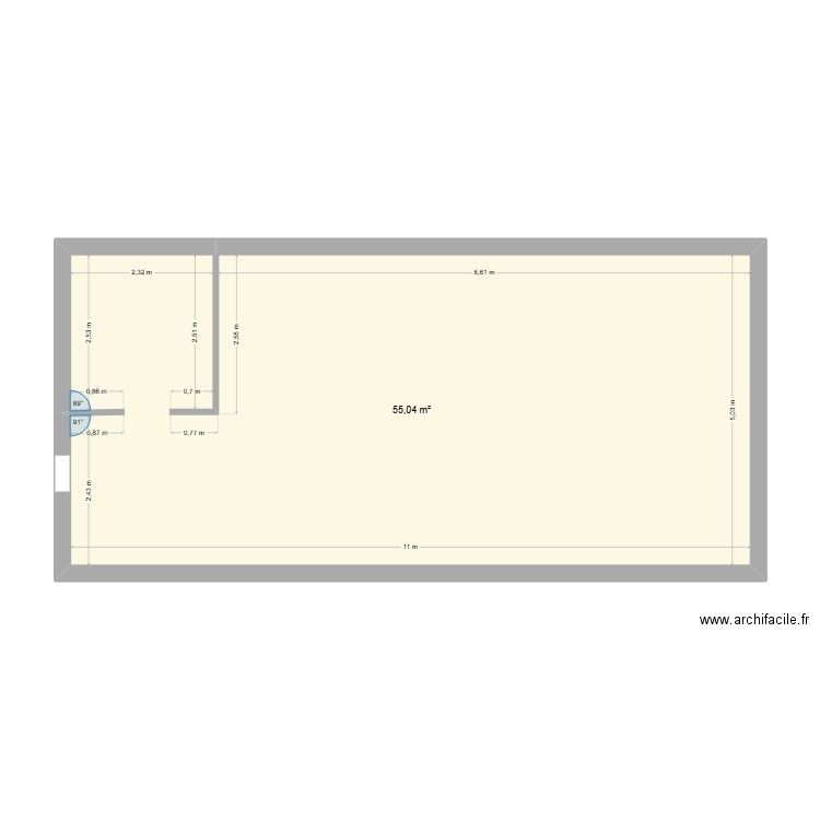 plan RDC. Plan de 1 pièce et 55 m2