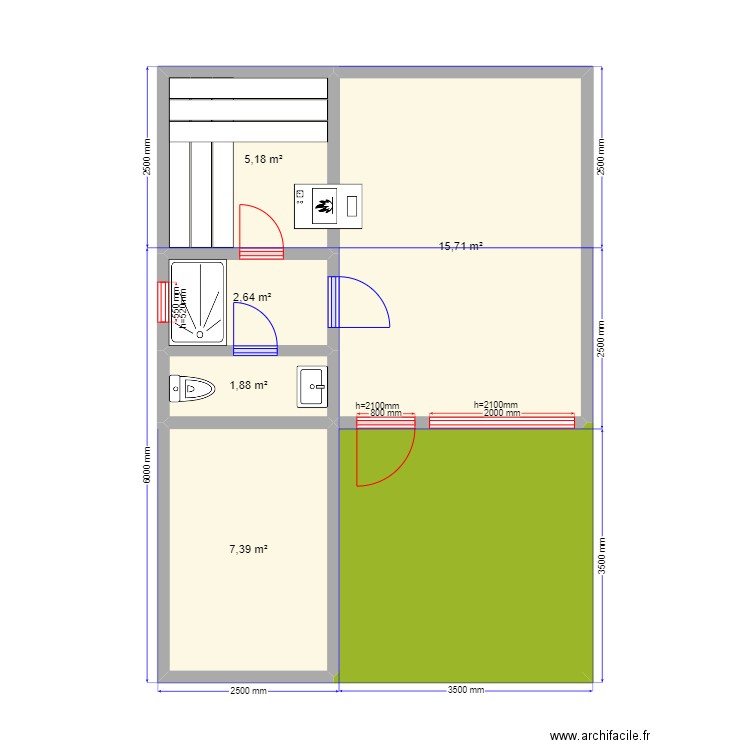 Киржач. Plan de 6 pièces et 44 m2