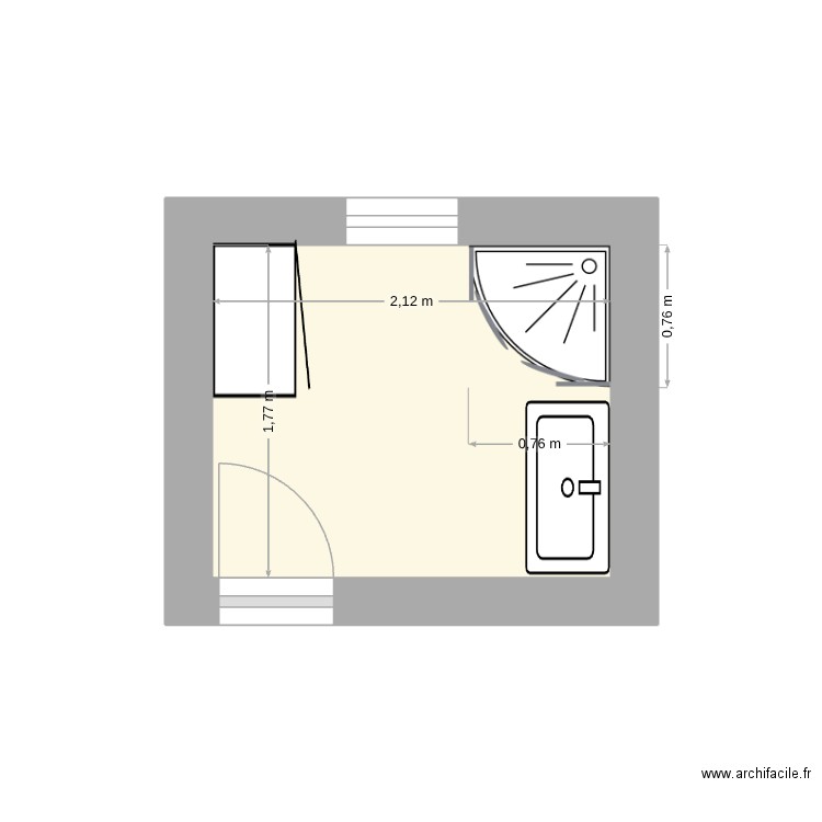 Salle de bain LAUNAY proposition d\'aménagement. Plan de 1 pièce et 4 m2