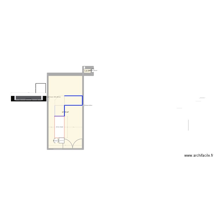 pâtisserie Chaaben. Plan de 2 pièces et 22 m2