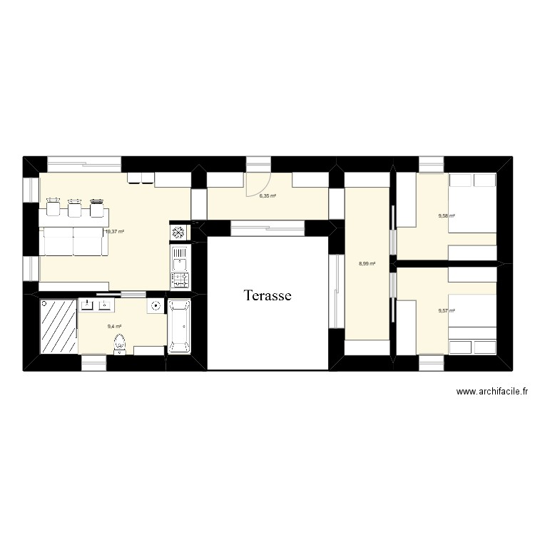 1234. Plan de 6 pièces et 63 m2