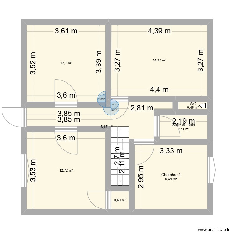 maison AVCP. Plan de 2 pièces et 14 m2