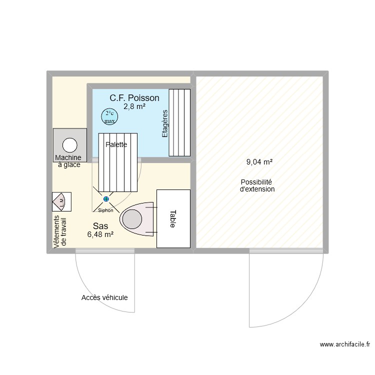 Criée de Julie 002. Plan de 3 pièces et 18 m2