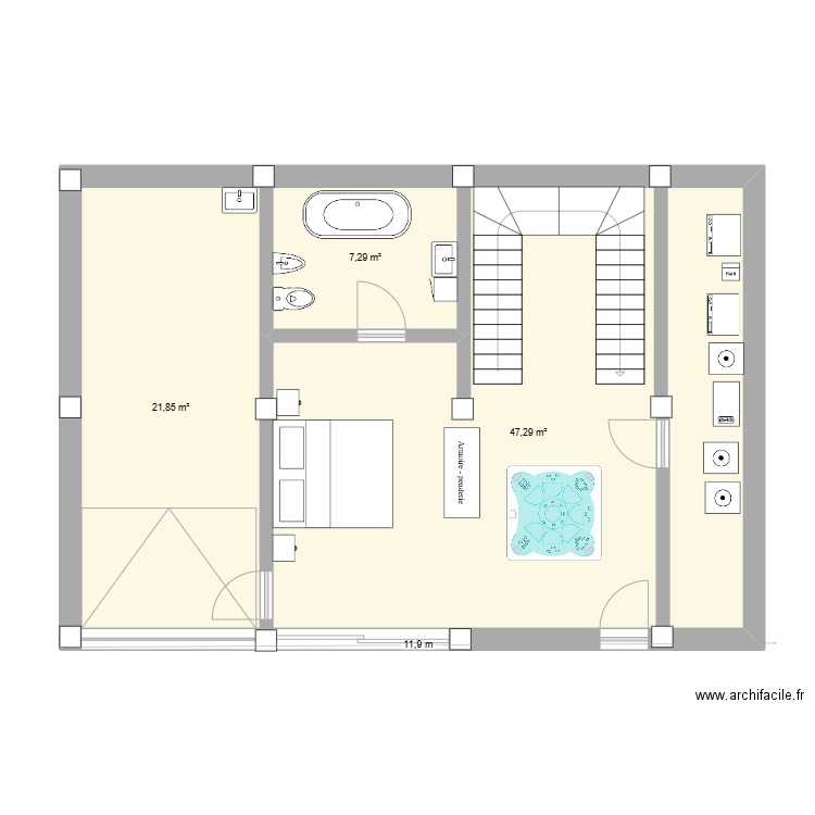 villa giovina rez. Plan de 3 pièces et 76 m2