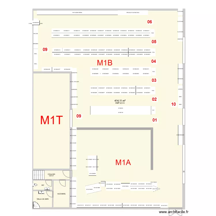 PLAN M1A. Plan de 6  et 498 m²