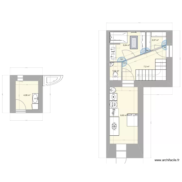 sdb 1. Plan de 6  et 30 m²
